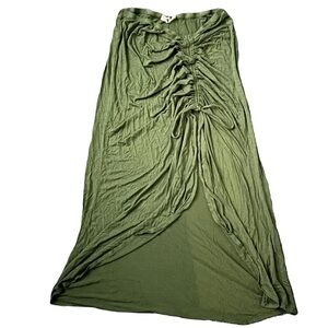 Asymmetric Ruched Tie Green Skirt